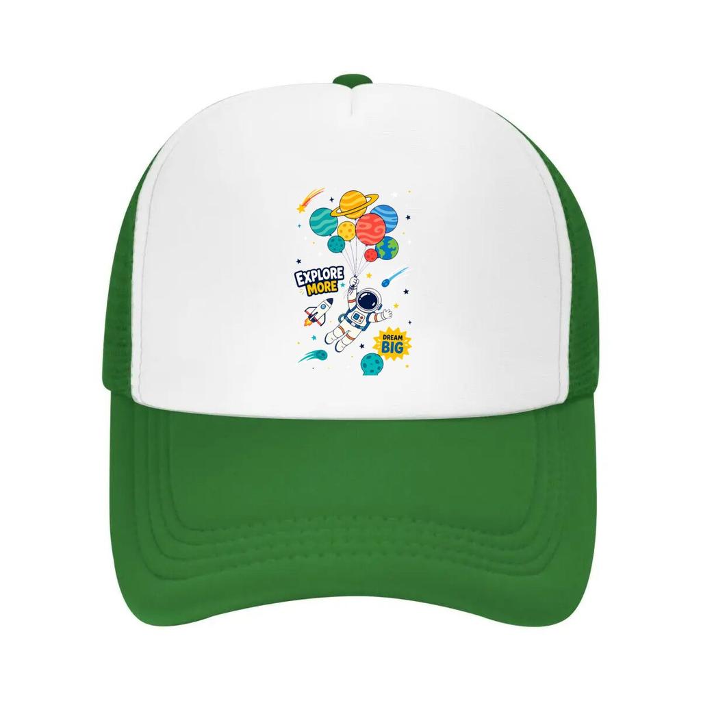 Playful Astronaut Orbit Adventure Gr Mesh Baseball Cap Casual Hat Outdoor For Womens Unisex FeUnisex