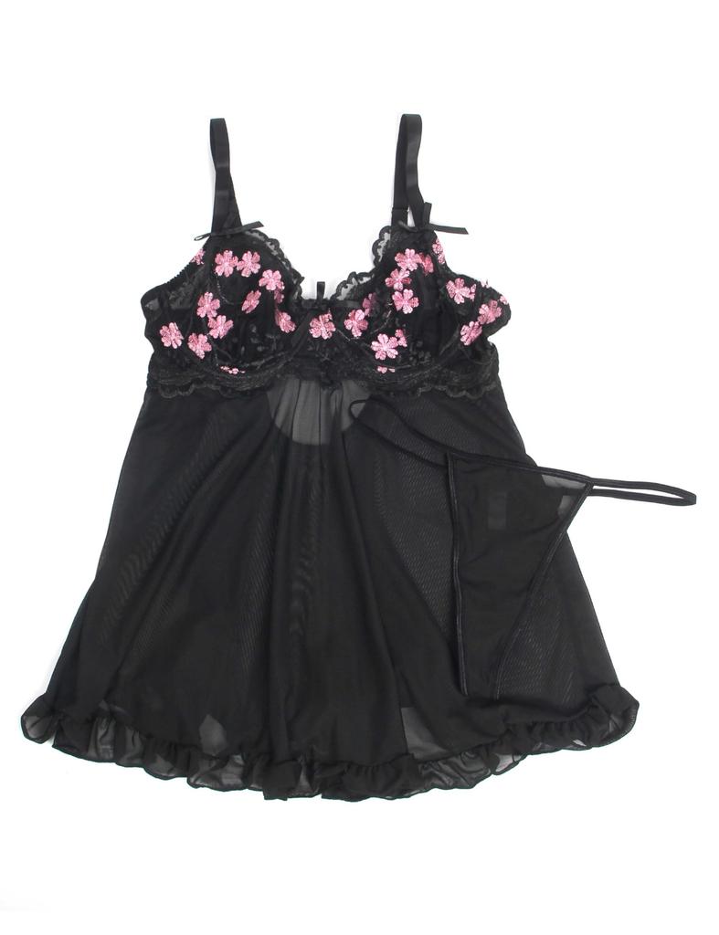 large sexy floral with negligee [comeondear] Babydoll, size, lingerie, cute, embroidery, see-through, extreme, mesh, slip, women's, popular, camisole,