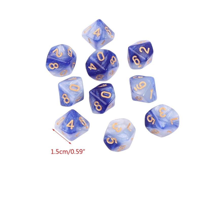 10pieces/set Acrylic Dice Set Polyhedral D10 10 Sided 15mm Dice for RPG Game Gift Party Role Play Game