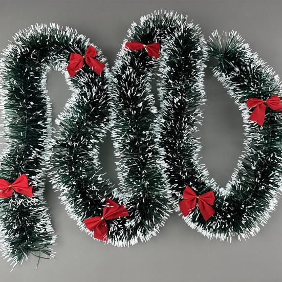 6.5FT Christmas Garland with 6 Pcs Red Bows Artificial Greenery Pine Garland for Mantle Stair Fireplace Home Party Decoration