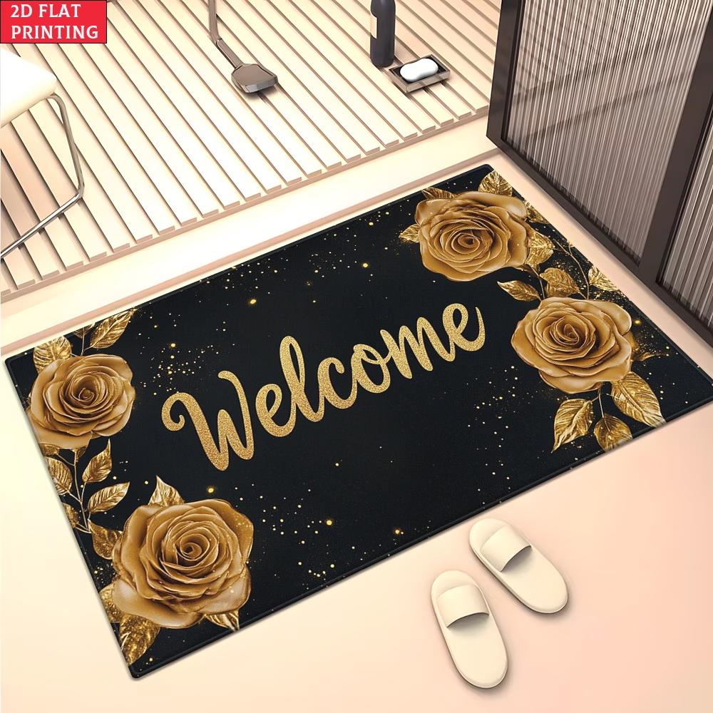 Welcome To Our Camper Welcome Mat, Our Happy Place Entryway Rug, 2D Flat Printed Non-Slip Washable Floor Mat