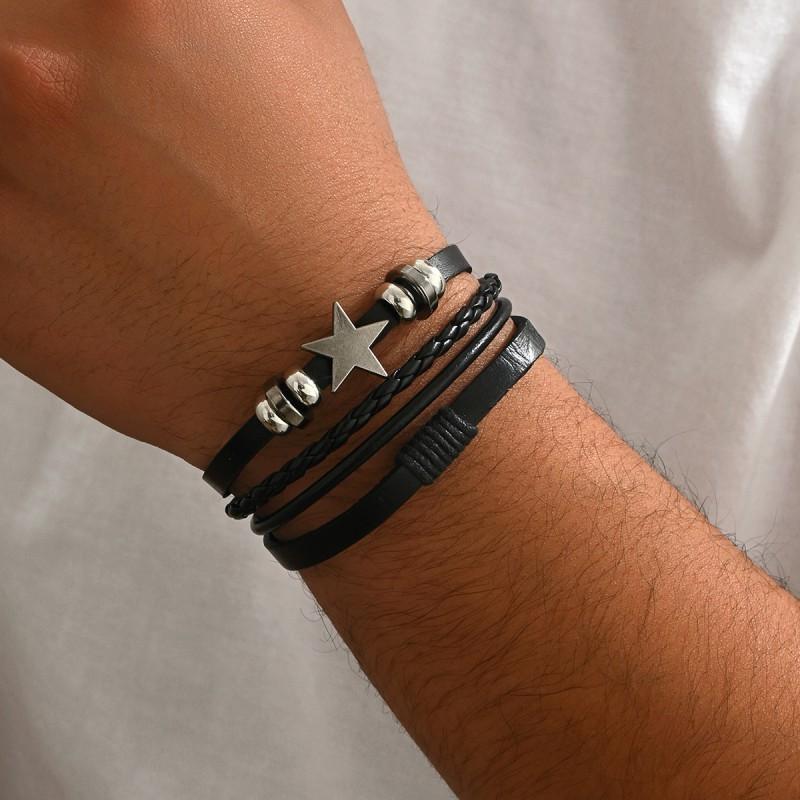 Leather Bracelet Vintage Weaving Maple Leaf Men's Jewelry
