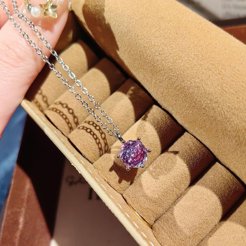 New 925 Sterling Silver Round Zircon Necklace Geometric Shape Woman Pendant Choker Birthday Gift Exquisite Jewelry Accessories
