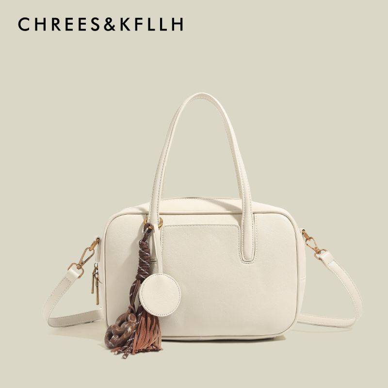 

Chrees & Kfllh Retro Sugar Sugar Bowling Bag Women 2025 New Commuter Boston Shoulder Messenger Bag Creamy-white small size