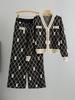 Women's Autumn/Winter Knitted Cardigan & High Waist Wide-Leg Pant Set - Little Fragrance Style Two-Piece Sweater Coat.