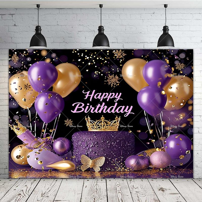Sfondo Festa di Compleanno Palloncini Diamante Oro Blu Nero Torta per Bambini Famiglia Sfondo per Servizio Fotografico Forniture