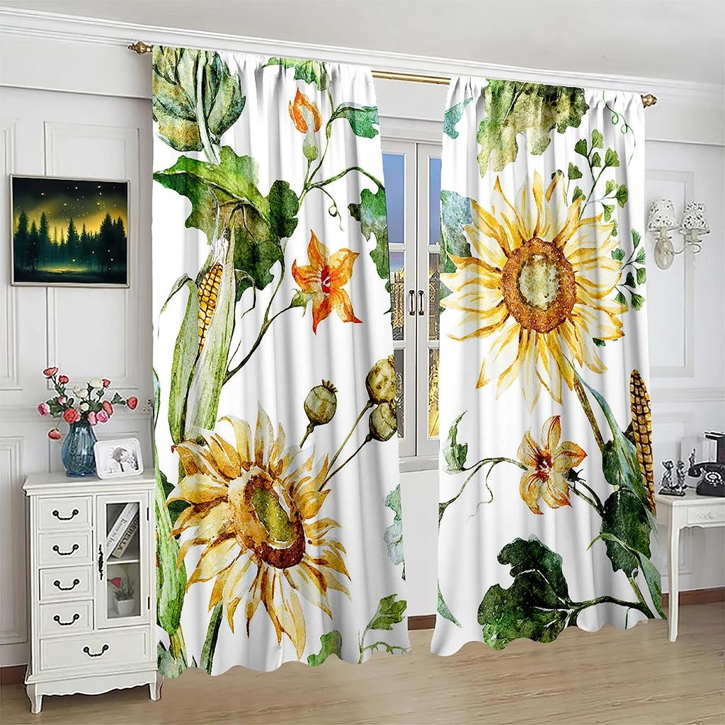 Białe Tło Żółty Wzór Słonecznika Zasłona o Wysokim Zacienieniu Sypialnia Salon Okno Dekoracja Domu 2 Sztuki Zacienienie Gorąca Sprzedaż