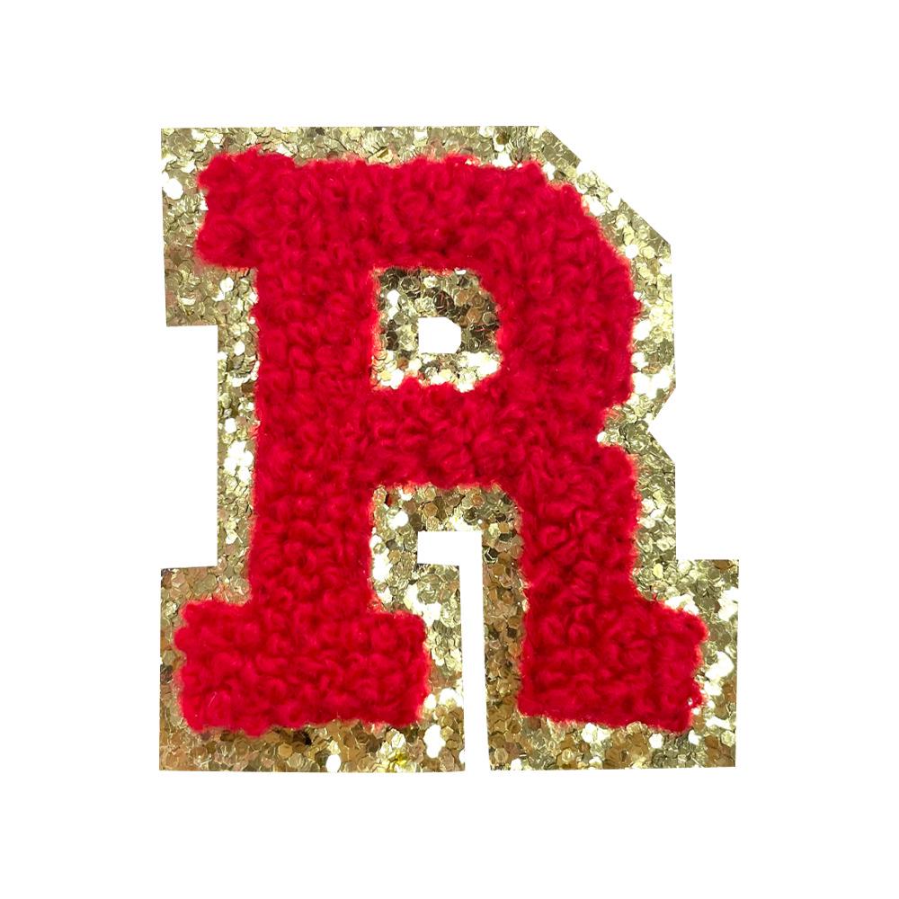 Red A-Z Chenille Embroidery Letter Patches, 5cm Self-Adhesive for DIY Clothing.