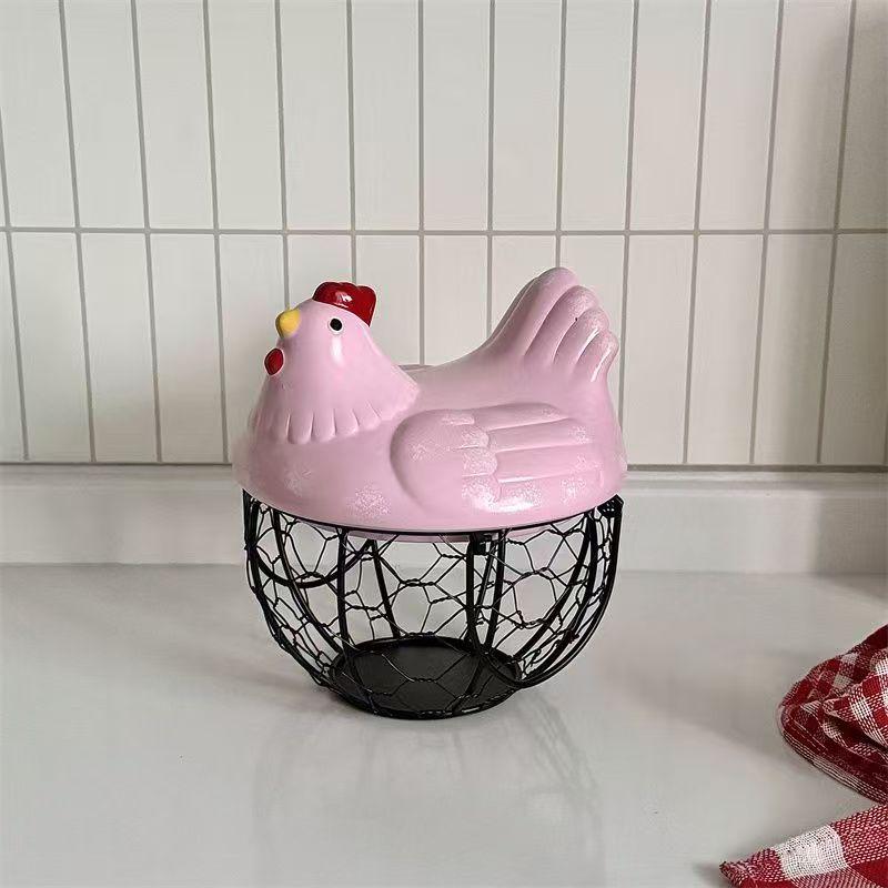 Chicken Design Ceramic Egg Storage Basket Iron Basket Holds 15-25 Eggs, Egg Holder, Organizer Case, Container Egg Basket Holder