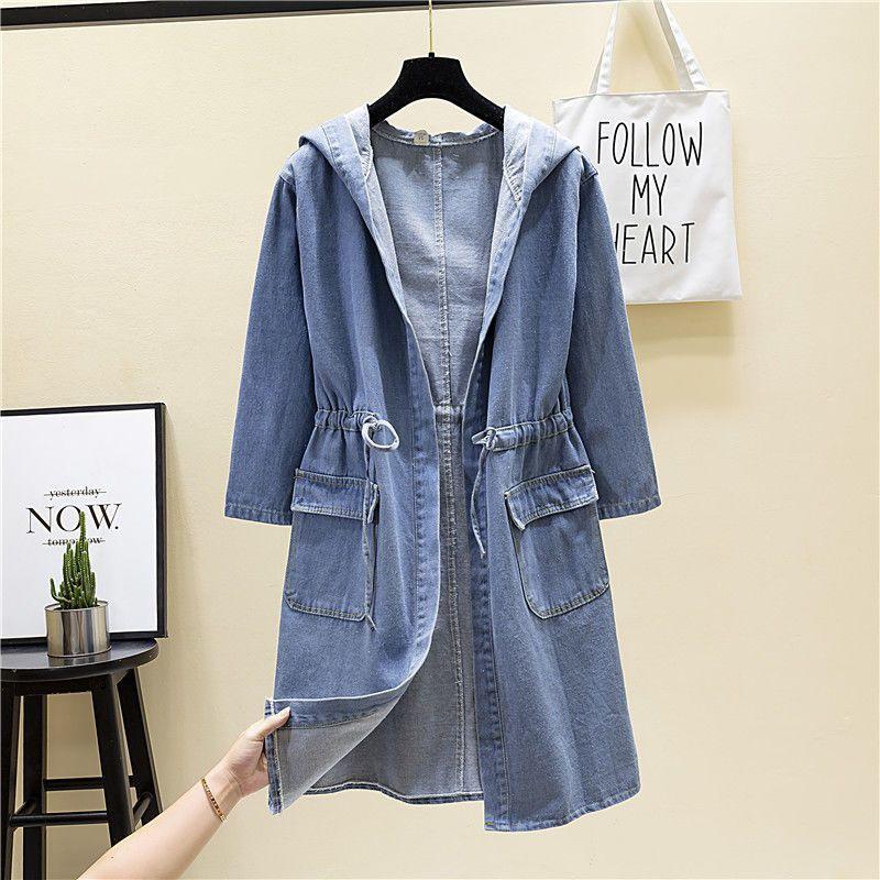 Cortavientos Vaquero para Mujer de Longitud Media Primavera y Otoño Talla Grande Casual Versátil Chaqueta Vaquera Talla Grande