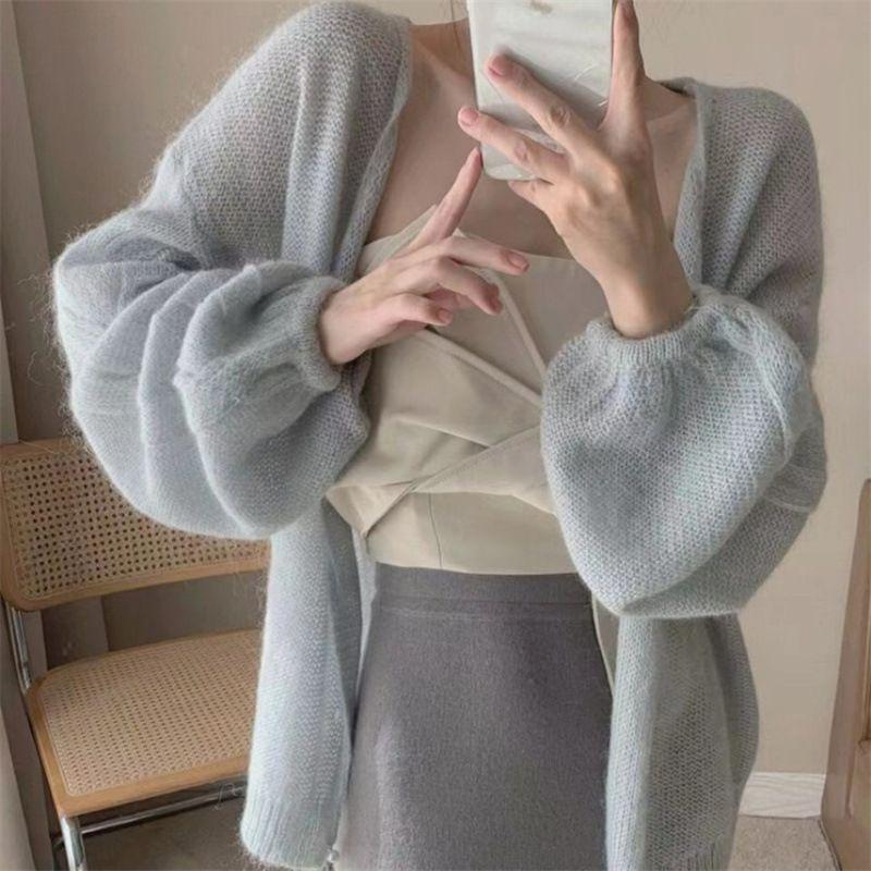 Autumn Women's Soft and Thin Sweater Jacket Mohair Knitted Cardigan Top