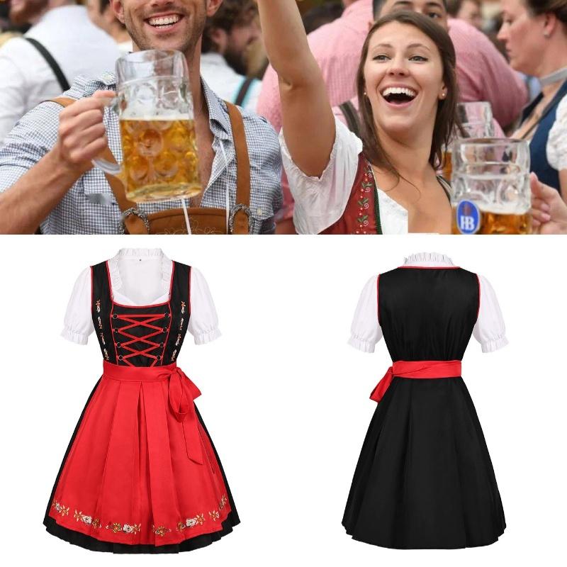 Costume Lady Oktoberfest Bavarian Beer Maid German Fancy Party Prop Dirndl Dress