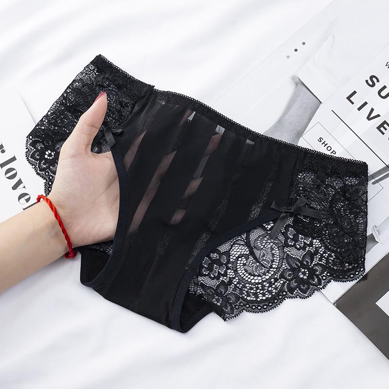 Consort Vine Black Series Sexy Mesh Lace Women's Panties with Transparent Cotton Crotch