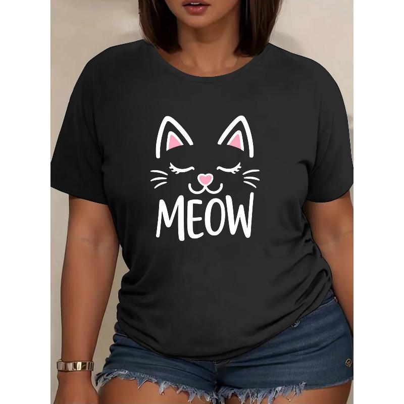 

European Size The Must-Have Top for Lively Cat Lovers | Bright Meow Pattern And Cute Cat Designs, Suitable for Street Style, 4XL чорний