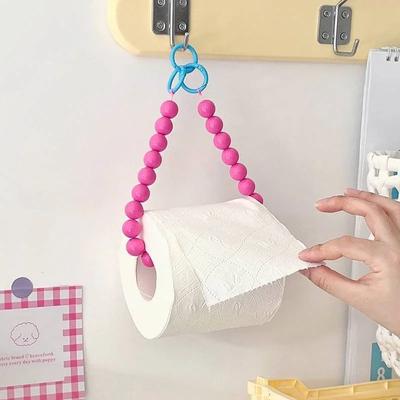 Pink Color Hanging Beaded Tissue Holder Toilet Paper Holder Phone Chain Home Storage Organizer Bathroom Decoration Accessories