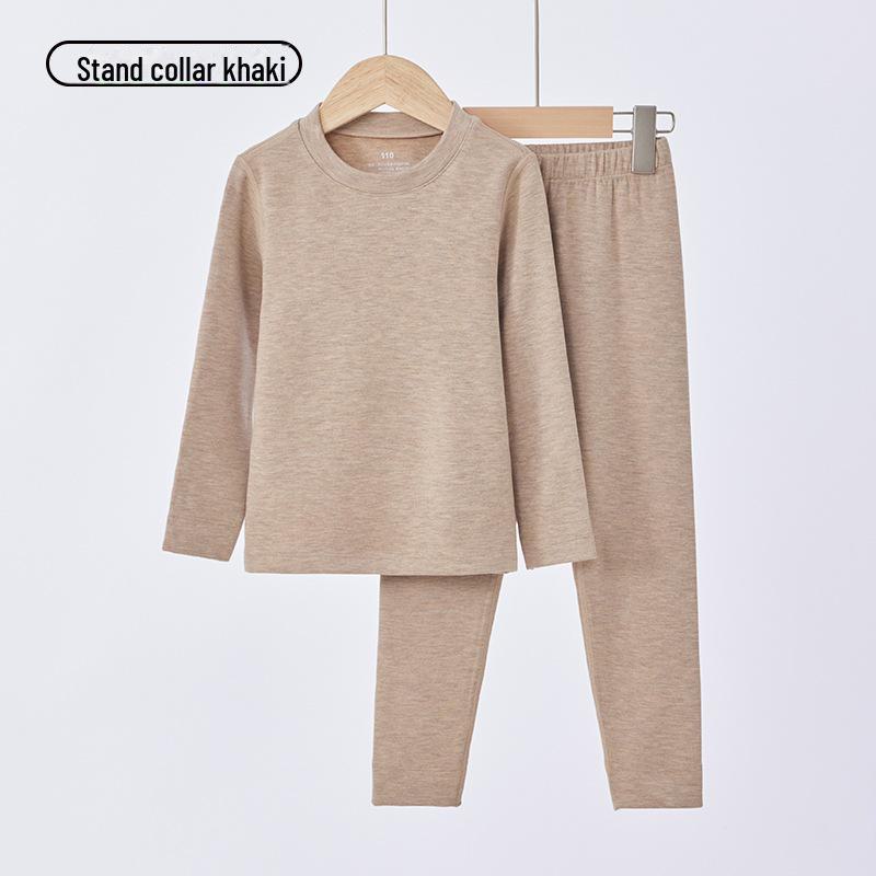 

Детское термобелье из кашемира: Теплые костюмы на бархатной подкладке для мальчиков и девочек 150, Children s Small Stand Collar хаки