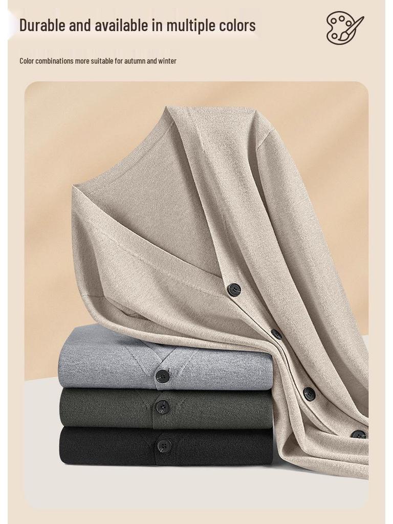 Herren V-Ausschnitt Strickjacke aus Wolle und Modal: Herbst/Winter Business Pendler Pulloverjacke