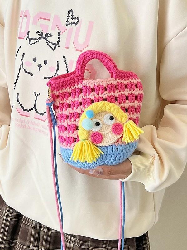Cute Girl Handwoven Mini Shoulder Bag With Soft Yarn Material For Daily Use