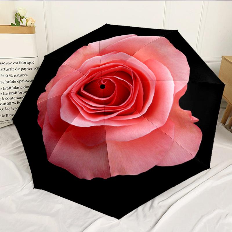 Pink Rose Beauty 8-Frame for Travel, camping, Casual Lightweight Portable Umbrella, Essential for every family Holidays Birthday Gift