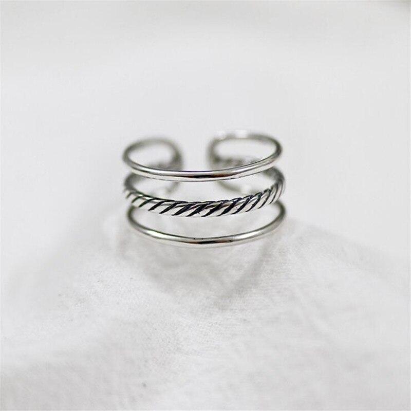 New Temperament Punk Twist Hollow Double 925 Sterling Silver Jewelry Wild Personality Opening Rings    R051