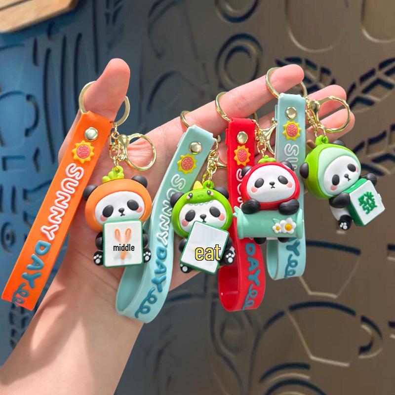 Red Panda Fruit Mahjong Keychain Pendant - Cartoon Chengdu Souvenir Backpack Charm