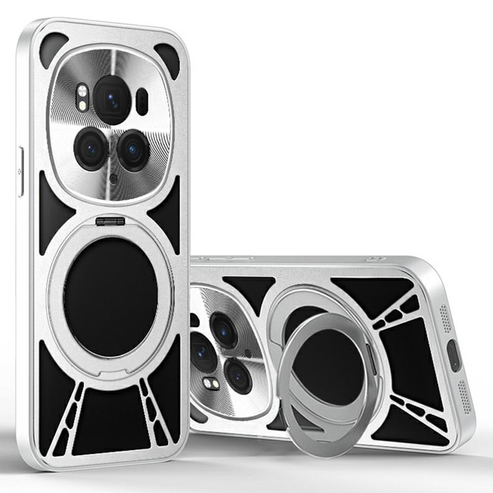 For Honor Magic6 5G Case Magnetic Kickstand Hollow Heat Dissipation Silicone+PC+Metal Bumper Phone Cover