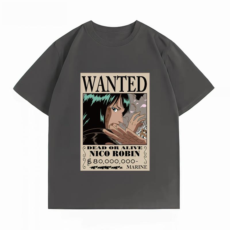 Unisexs Clothing New 100 Cotton Breathable Summer TShirt One Piece Nico Robin Wanted Print Casual Streetwear Unisexs Tops