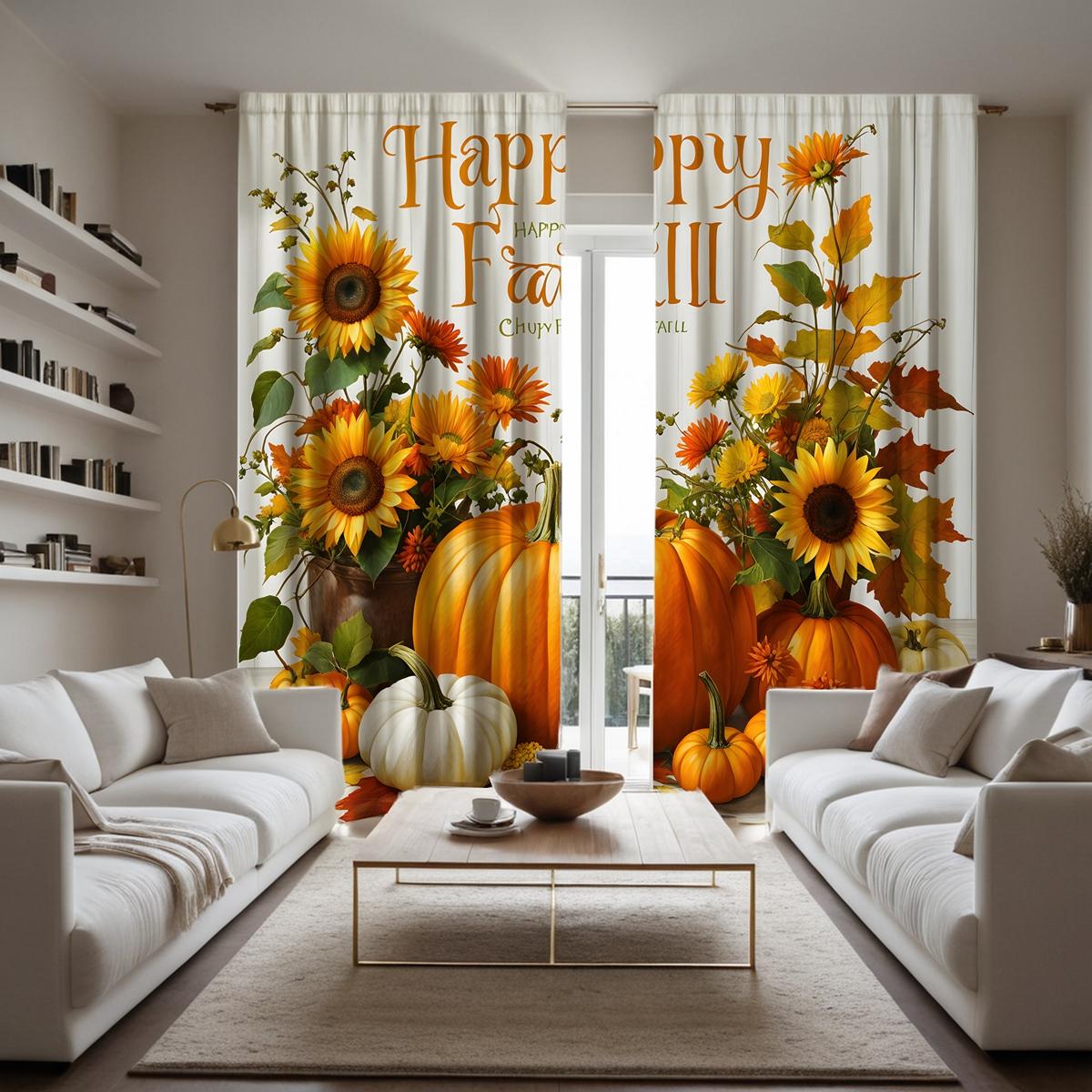 

2 шт. HD Осенний фестиваль урожая Подсолнух цветочный горшок тыква декоративная занавеска Желтая завязка цифровая печать занавеска Home Decora W52H63inchW132H160cm