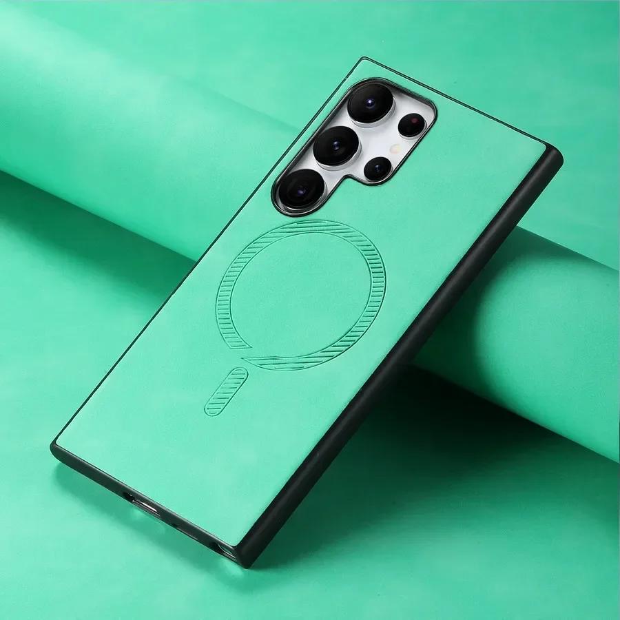 Pouzdro pro Samsung Galaxy S24 Ultra S23 Plus S23FE Kryt pro Magsafe Magnetic Luxury Plain Leather Wireless Charging Shell pro Samsung S24+