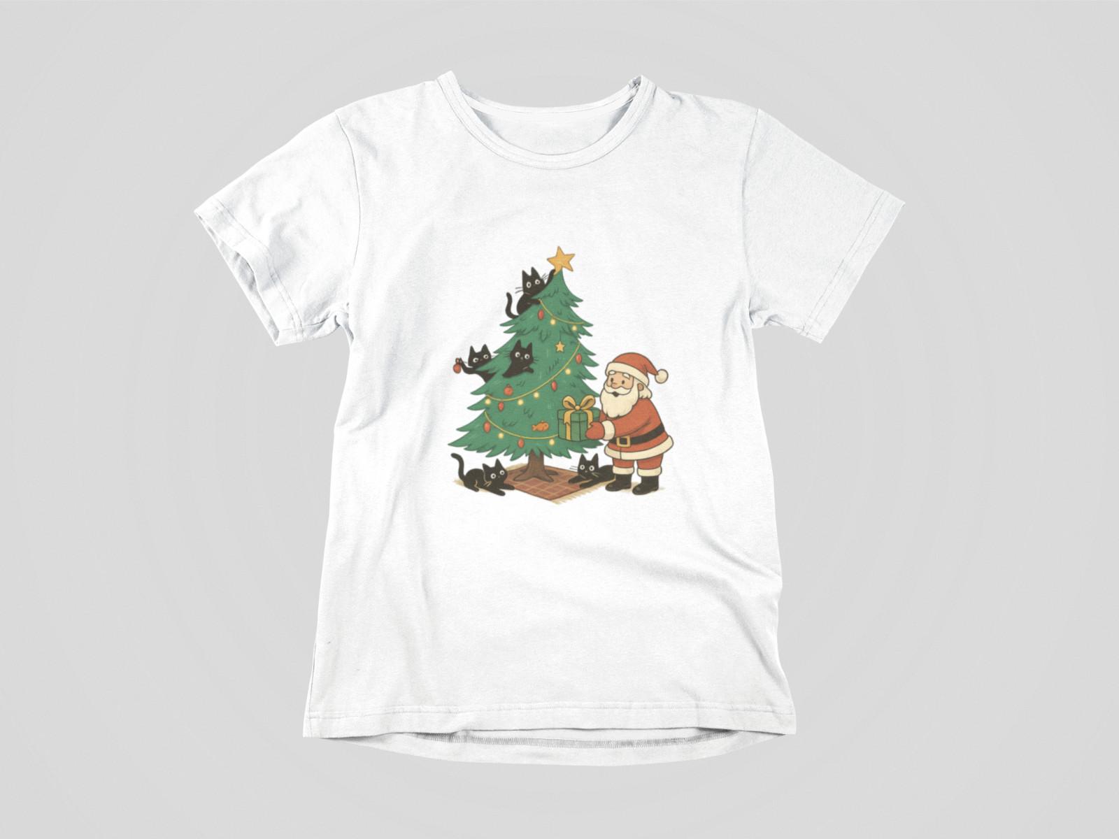 Christmas Cats Tree T-Shirt Funny Santa Gift Graphic Tee Holiday Cat Lover Shirt S