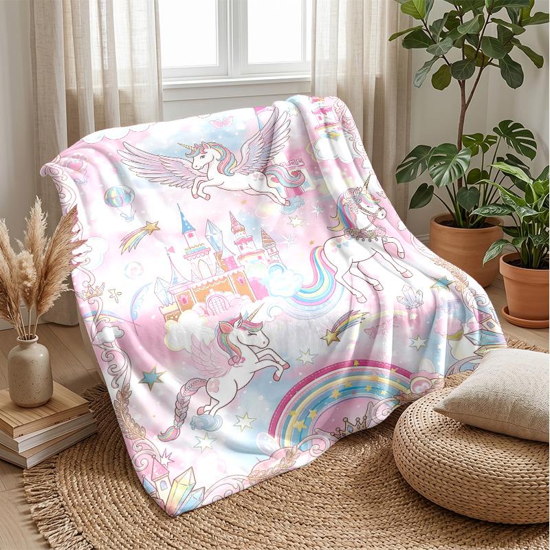 Fairy Pegasus with Rainbow Theme Blanket Lightweight Warm Flannel Blanket Decorative Throw Blanket for Home Decoration