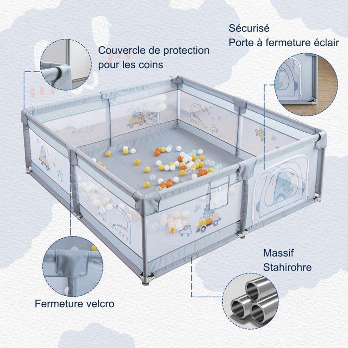 Parc Bébé Avec 60 boules-Avec Tapis-2 Anneaux De Traction-Portable Centre D'activités Pour Enfants-180x200x65cm-Gris