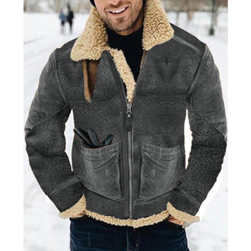 New Fur Integrated Men's Coat Thickened Lamb Wool Medium and Long Imitation Leather Velvet Jacket