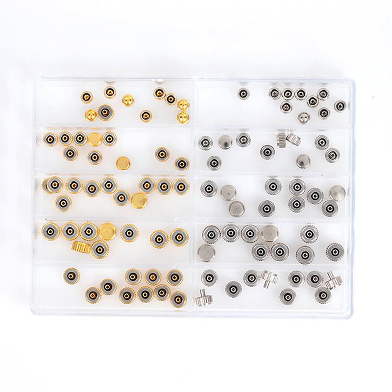100Pcs/Box Watch Crowns Watch Waterproof Replacement Assorted Repair Tools Silver Gold Watch Accessories For Watchmaker