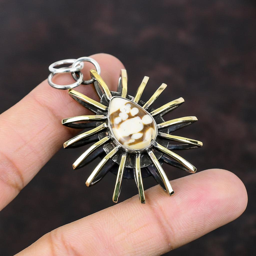 Peanut Wood Jasper Pendant Handmade Cage Pendant 925 Sterling Silver Pendant Elegant Gemstone Jewelry 18K Gold Plated Pendant Gift For Women