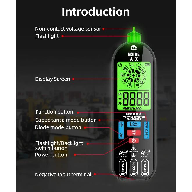 BSIDE A1/A1X Smart Digital Multimeter Electronic USB Tester Breakpoint AC DC Contactless NCV Charged Automatic Diode Capacitor