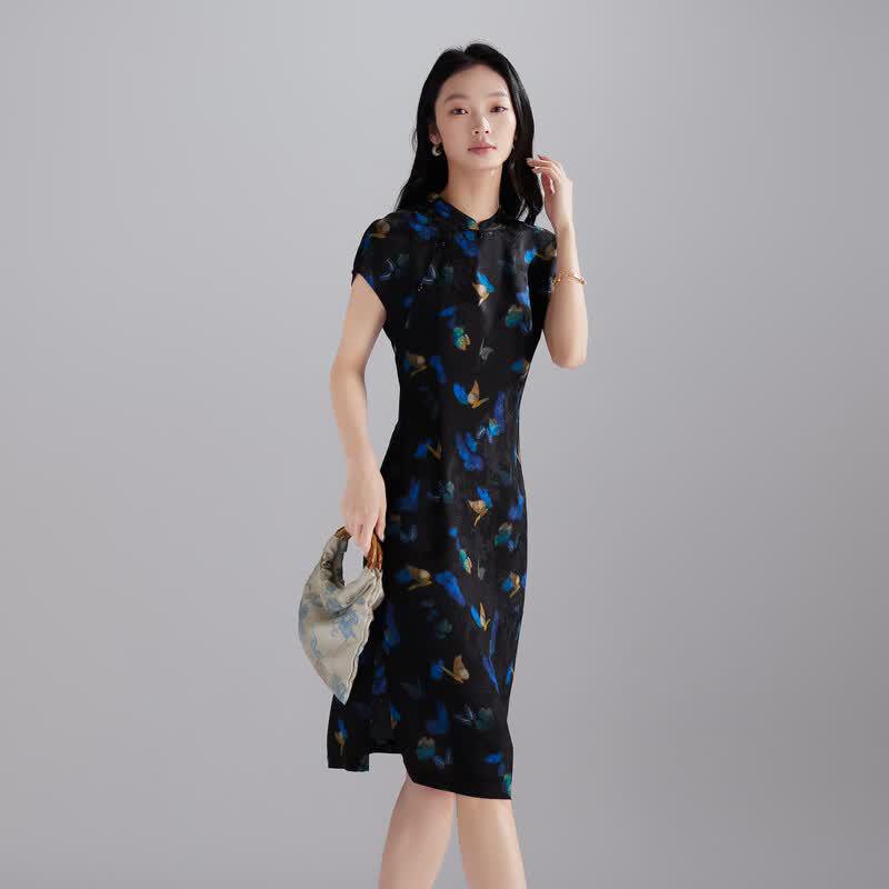 SOFSIL New Chinese Style Silk-Blend Printed Midi Dress L