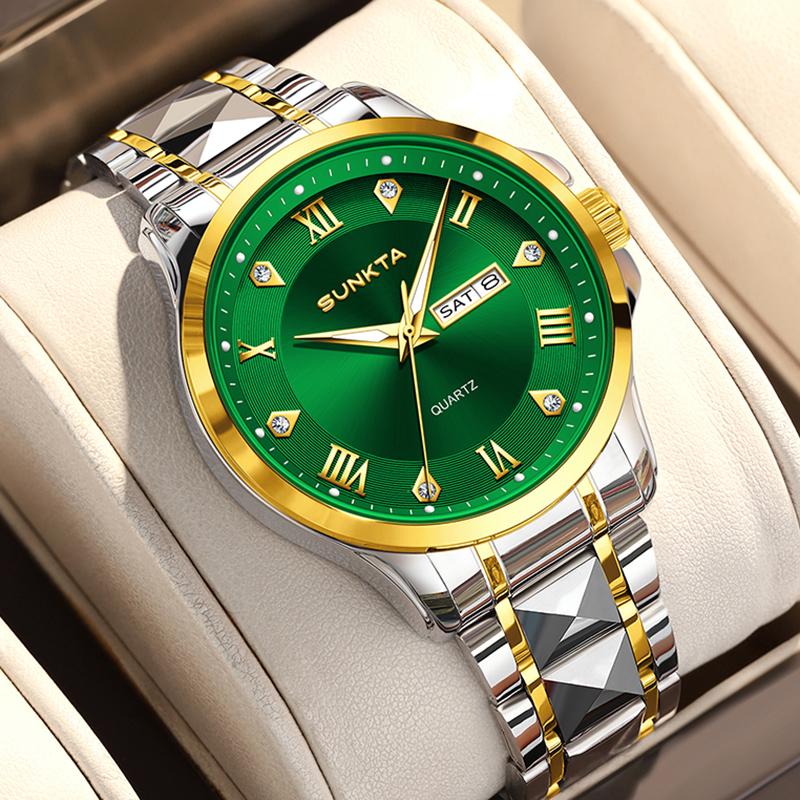SUNKTA Damen-Quarz-Armbanduhr Elegant Mode Wasserdicht Leuchtende Uhr Für Damen Kreatives Grünes Diamant-Zifferblatt Damenuhren