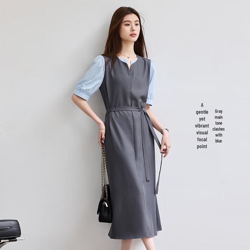 VICTORIA&VERA Elegant Faux Two-Piece Midi Dress