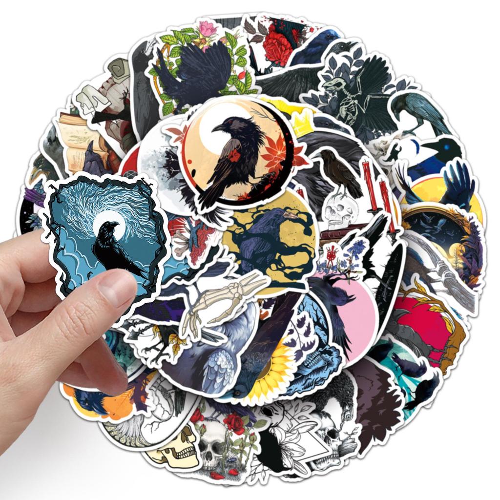 50 Waterproof Dark Animal Stickers: Crow Graffiti Halloween Decor for Phone & Suitcase