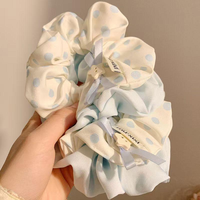 Elegant Blue Polka Dot Large Scrunchie Hair Band For Women Girls Hair Tied Bands Head Rope Ponytail Hair Accessories