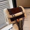Lammwolle Splice Retro Kette Umhängetasche Lackleder Glänzend High-End Textur Schultertasche Damen Neue tragbare Handtasche