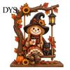 Handmade Carved Wood Figures Wooden Autumn Figurine for Thanksgiving And Halloween Decor, Retro Fall Reading Character Ornaments Table Decor