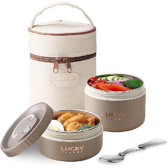 

Портативный термоконтейнер для ланча для детей и взрослых, сохраняет еду теплой, изолированный ланч-бокс бенто с сумкой, герметичный контейнер для еды из нержавеющей стали, [2Pcs 1L+1S 34oz] Khaki