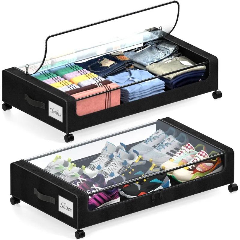 Under Bed Storage with Wheels Under Bed Storage Containers with Dividers Clear Lids 65L Under The Bed Storage Organizer Bins