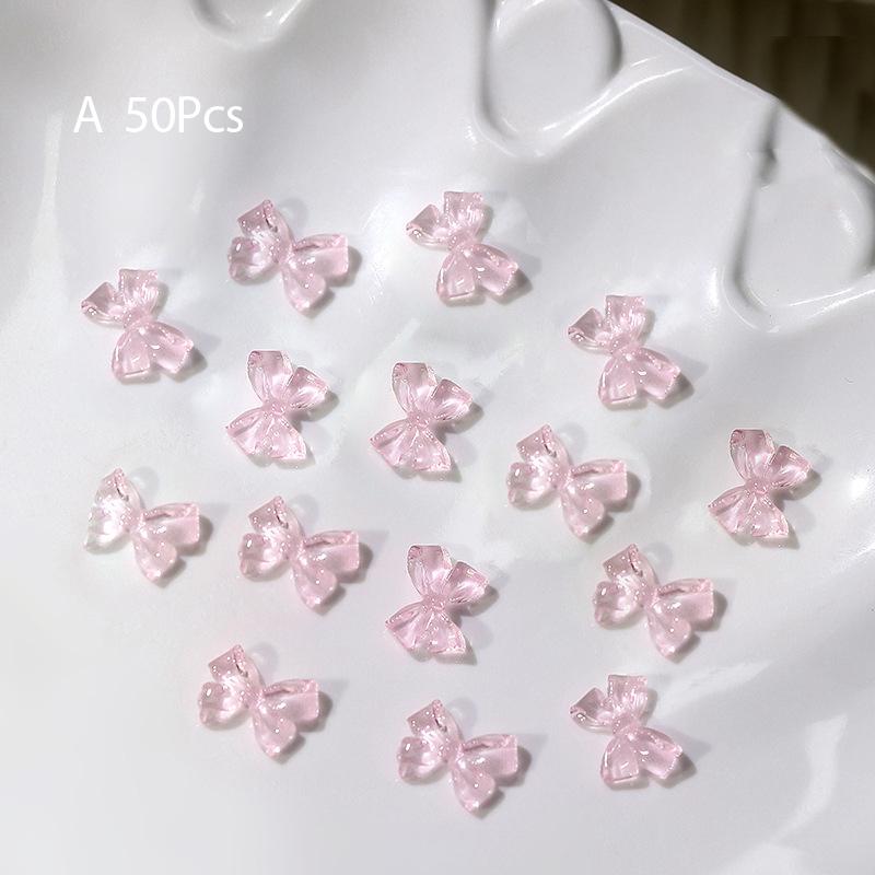50Pcs Ice Transparent French Ribbons Colorful Resin Bowknot Charm Bowtie Jewelry Nail Art Decorations Manicure Tools Accessories