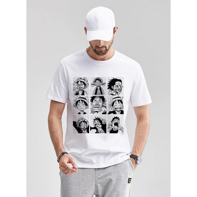 Nika Luffy Gear 5 ONE PIECE Anime Männer Frauen Sommer T-Shirt Übergroß Harajuku Übergroß Retro Kurzarm Lässig Komfort Y2k