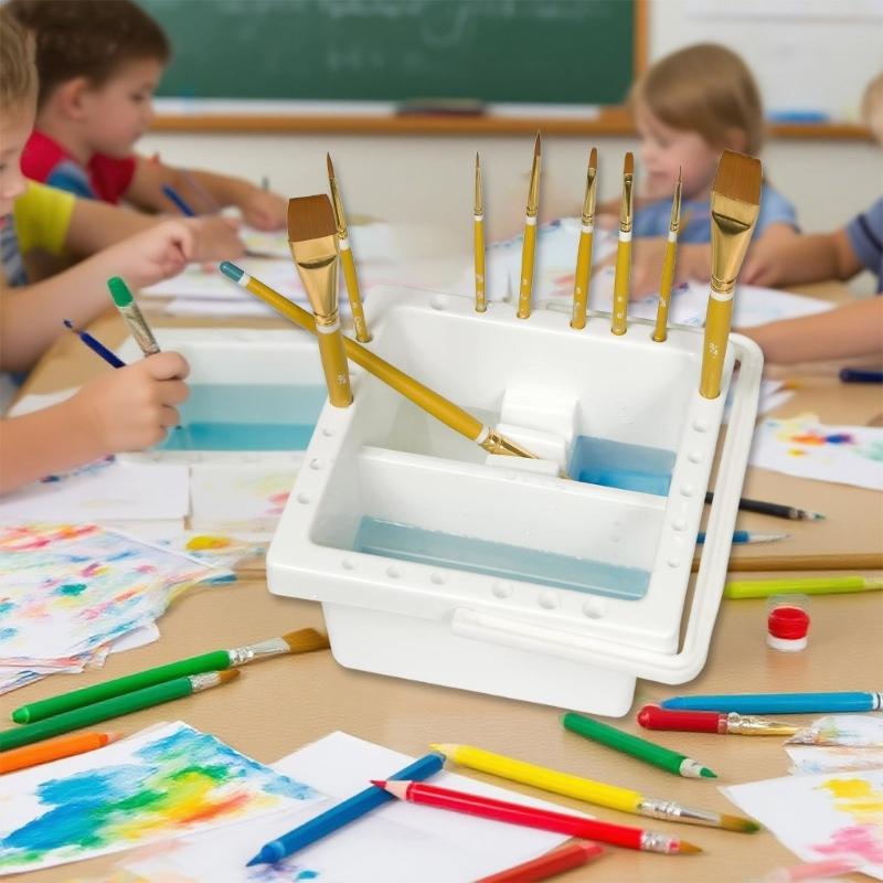 Combined Paintbrush Care Unit Solvent Resistant Design With Lid And Carrying Handle 6.5x6.5x3.5 Storage System