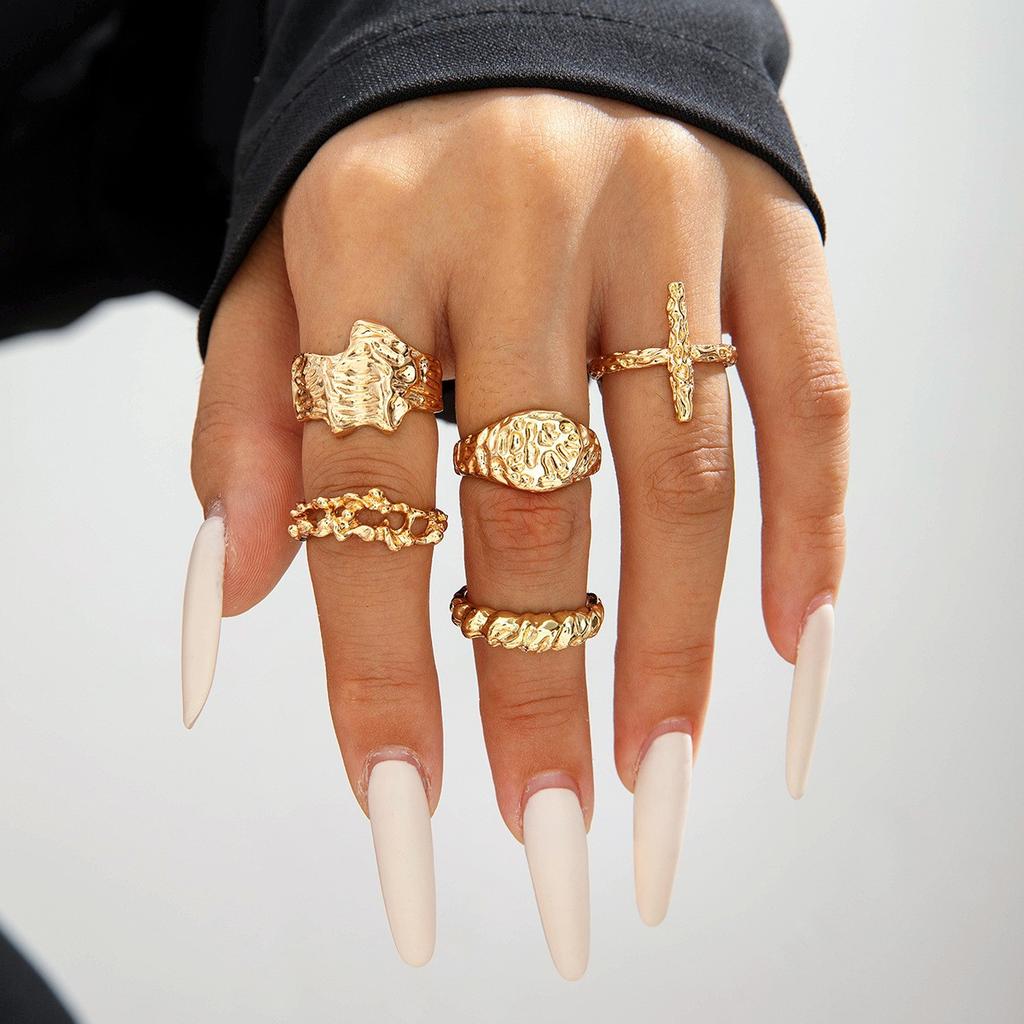 Bohemian Starfish Ring Set, Geometric Hollow Sun Flower Ring Ring for Women