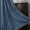 Yimanqiyun Blue French Grid Jacquard Semi-Blackout Bay Window Curtains